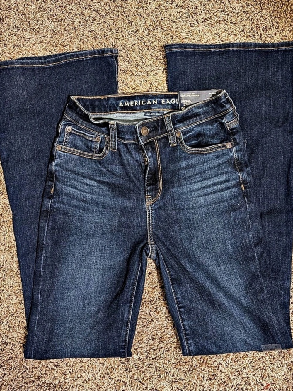 American Eagle Super High-Rise Next Level Stretch Flare Blue Jean Waist 24